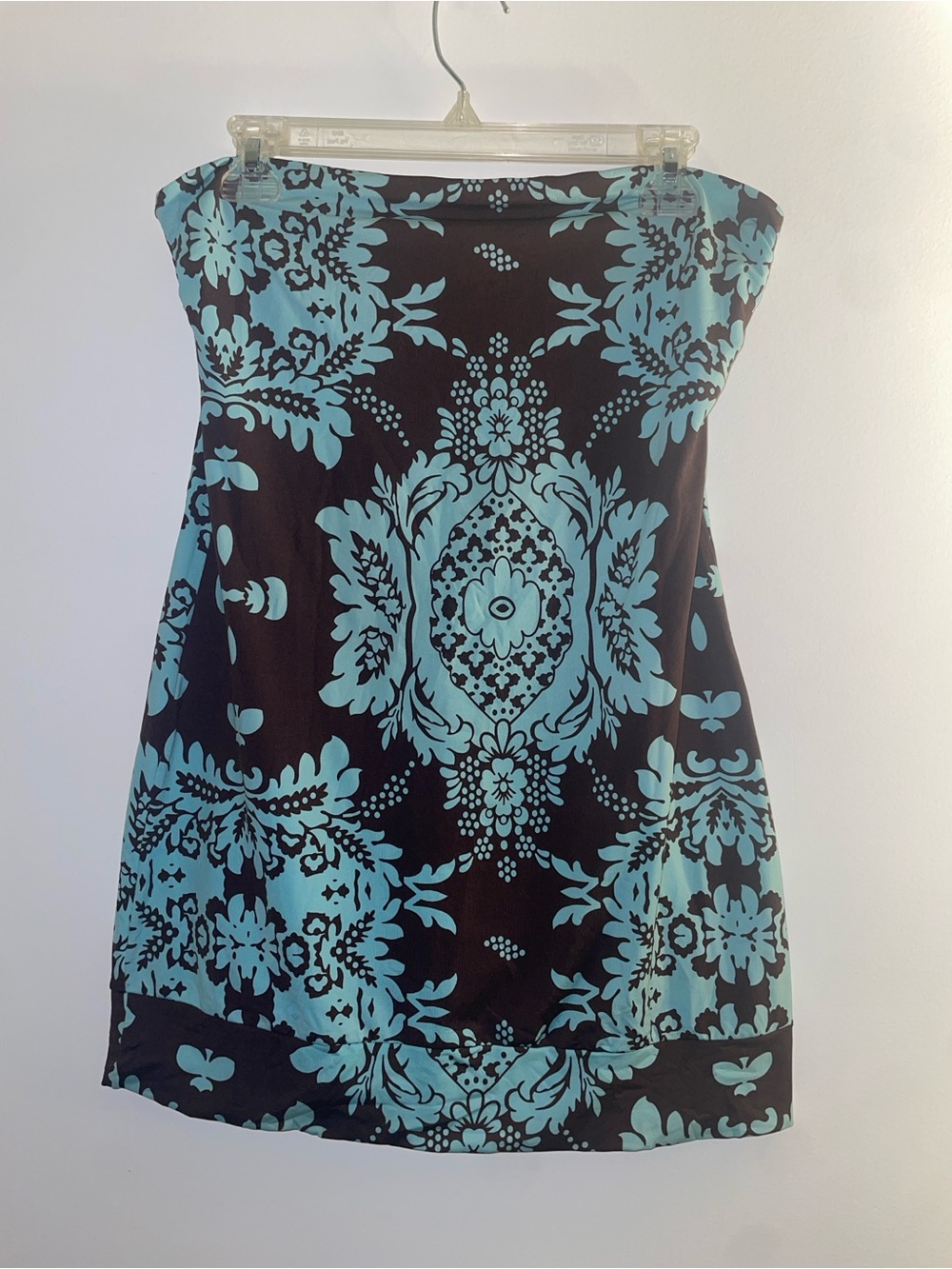 Brown & Aqua Strapless Patterned Mini Beach Coverup
